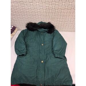 London Fog Womens Green Down Faux Fur Hooded‎ Puffer Coat XS Petites Winter